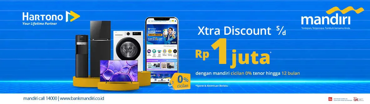 Belanja Elektronik Online Xtra Discount hingga 1 Juta dengan Kartu Kredit Bank Mandiri Cicilan 0% tenor hingga 12 bulan