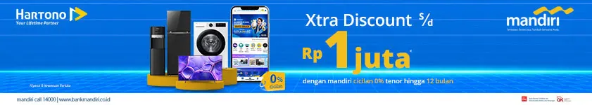 Belanja Elektronik Online Xtra Discount hingga 1 Juta dengan Kartu Kredit Bank Mandiri Cicilan 0% tenor hingga 12 bulan