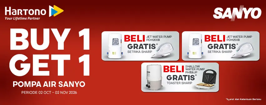 Beli Pompa Air Sanyo Gratis Hadiah!