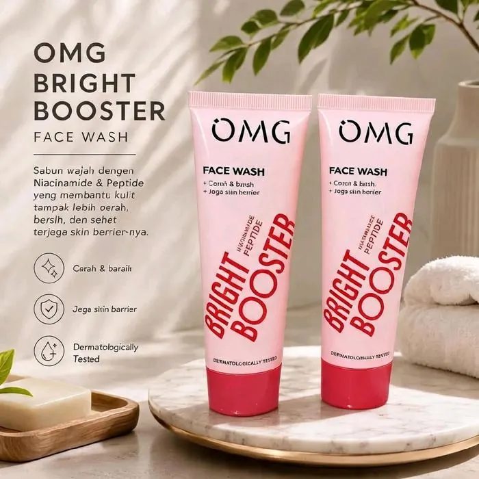 2x OMG Bright Booster Face Wash 50ml - Sabun Wajah dengan Niacinamide & Peptide untuk