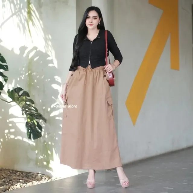 Rok Cargo Wanita Panjang Katun Twill Combet Street
