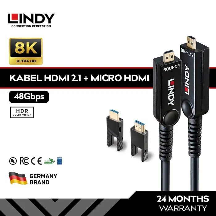 LINDY Kabel HDMI 2.1 Micro Fiber Optic Hybrid 8K 60Hz 48Gbps HDR ARC eARC LSZH Cable