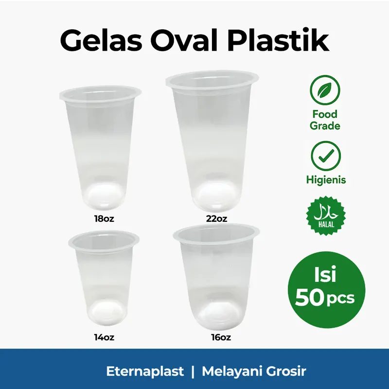 (50PCS) Gelas Plastik Oval