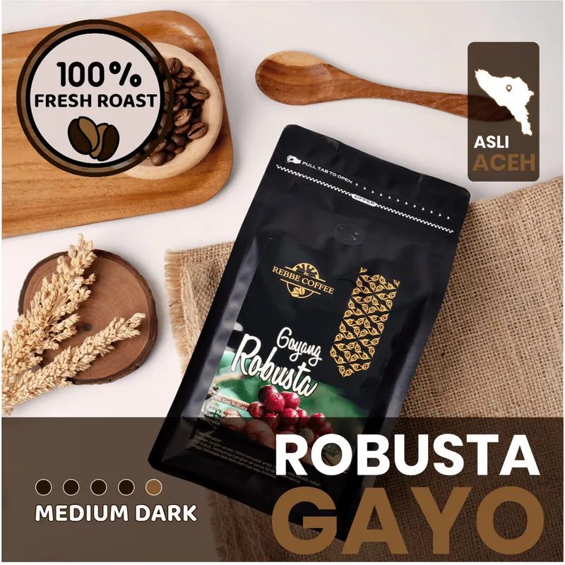 Kopi Robusta Gayo Aceh Premium, Medium to Dark Roast, Kuat & Pekat Goyang Robust