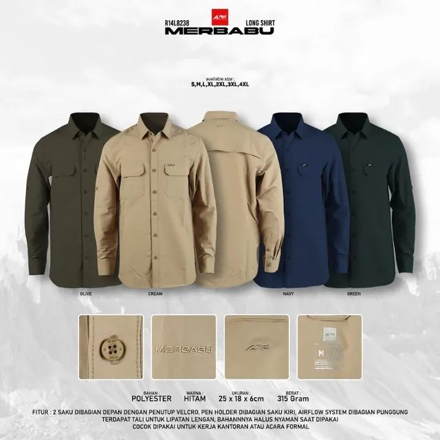 Kemeja Lengan Panjang Pria Merbabu Arei Outdoorgear