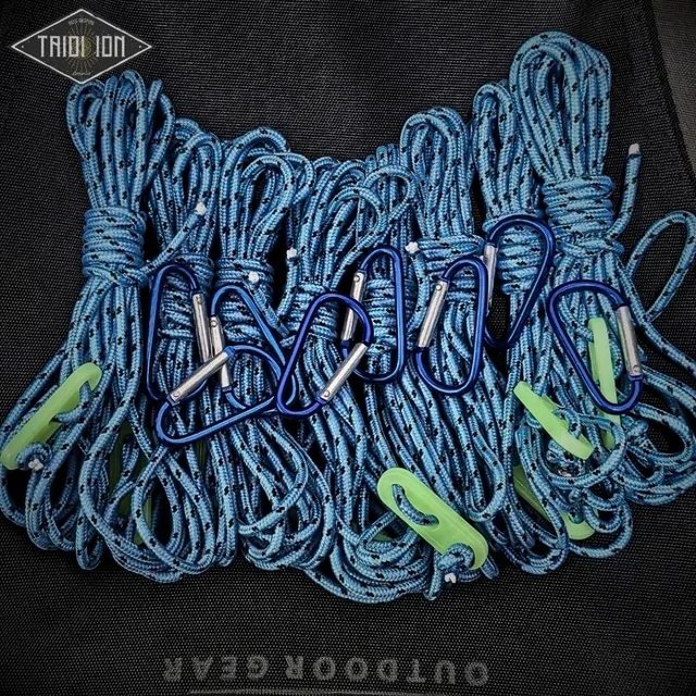8 Set Tali Prusik 3mm panjang 3 meter + stopper glow in the dark