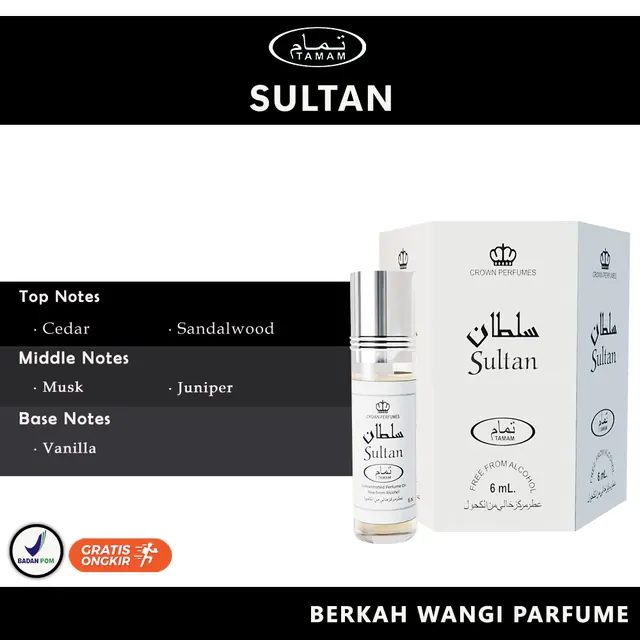 Parfum Roll-On SULTAN Non Alkohol 6ML (1 Box Isi 6) BPOM BY TAMAM