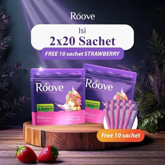 Roove Strawberry Collagen Drink 2 Box Free 10 Sachet (Total 50