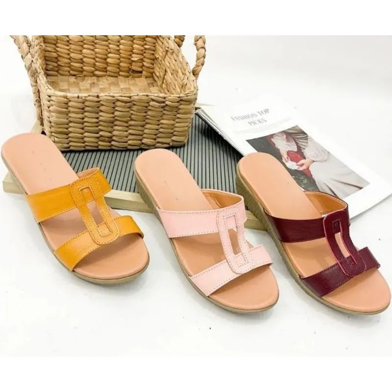 Sandal kulit wanita asli sapi wedges