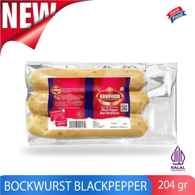 Kemfood Beef Bockwurst Black Papper - Sosis Sapi Jumbo Rasa 204 gr
