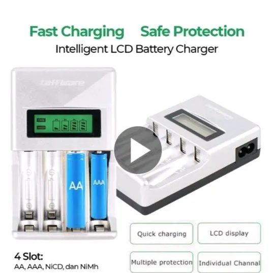 Smart Fast Charger Baterai Batere 4 Slot AA AAA Ni-MH NiCD LCD Display
