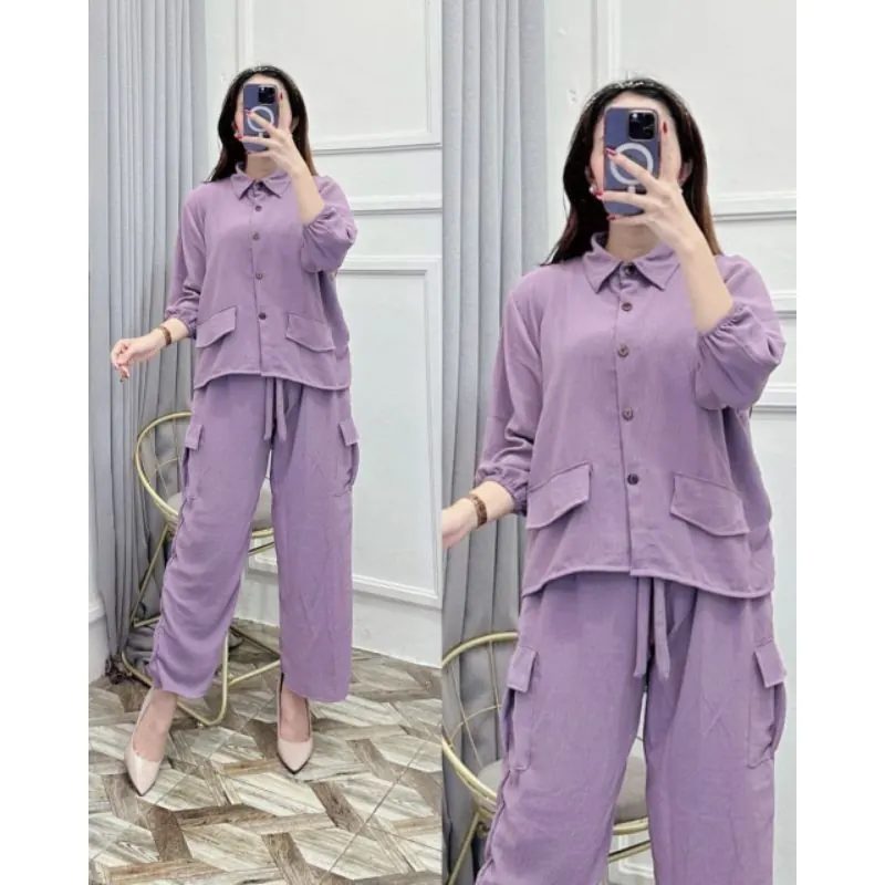 Setelan Cargo Wanita Set Maura oneset crinkel Kargo Kekinian