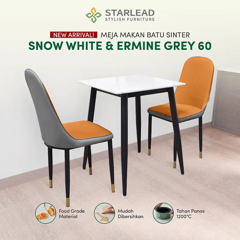 STARLEAD Meja Makan / Cafe Compact Size 60cm Sintered Stone - Snow White / Ermine Grey