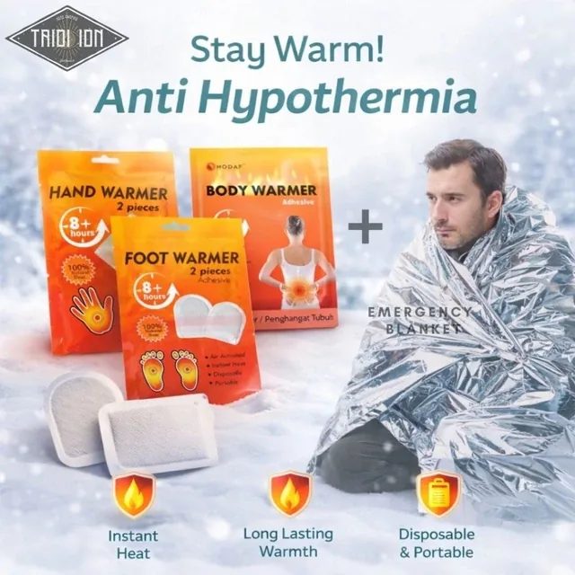 1 Paket Anti Hypothermia Emergency Blanket Foot Warmer dan Hand