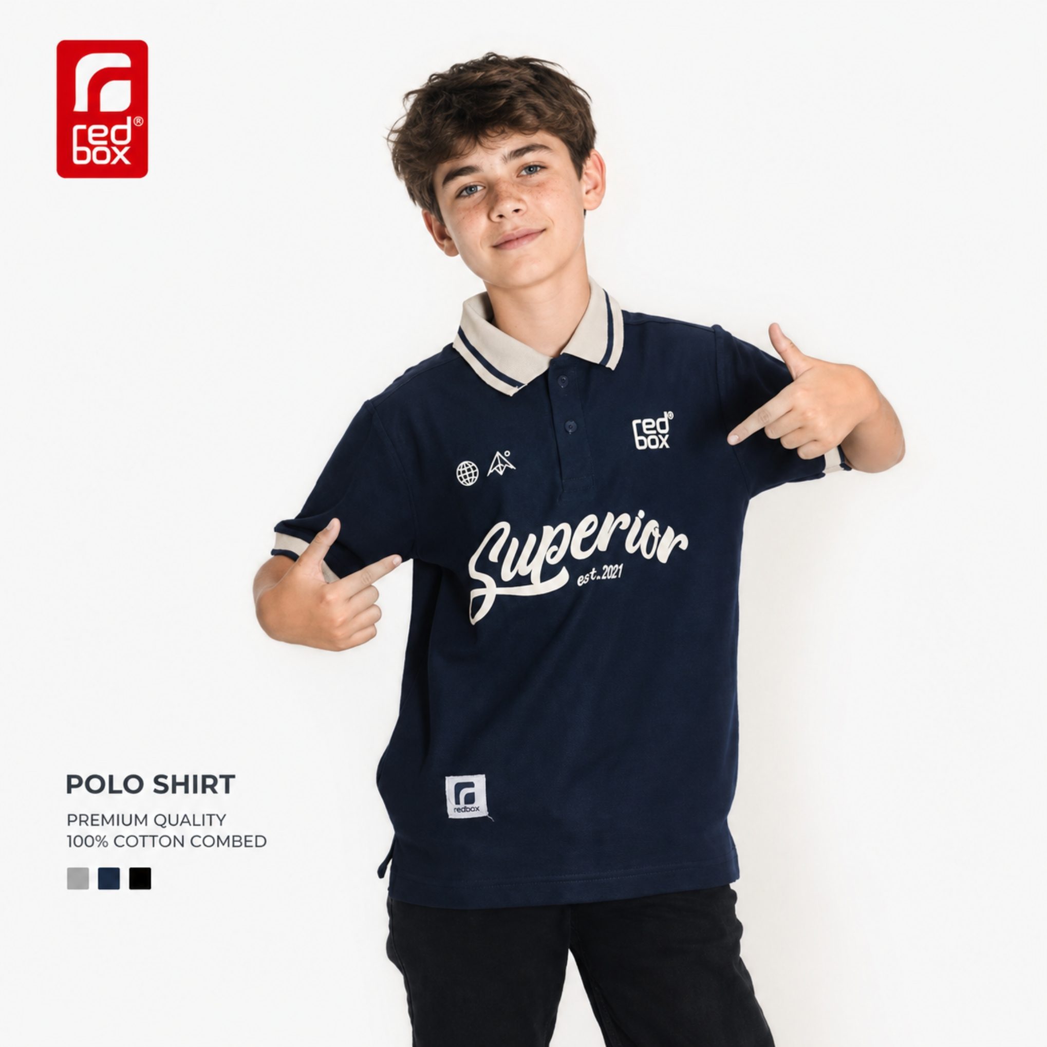 Redbox - Kaos Kerah Anak Laki Tanggung Remaja Junior Usia 9-17 Tahun Lakos Pique 24s Navy