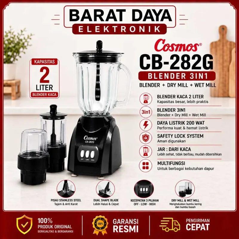 Blender Cosmos Kaca CB282G [2 L] BLACK 3 in 1