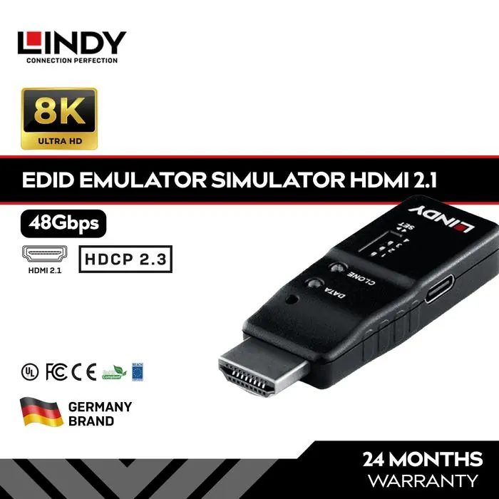 LINDY Emulator EDID HDMI 2.1 8K 60Hz 48Gbps Simulator Virtual Monitor HDR HDCP CEC