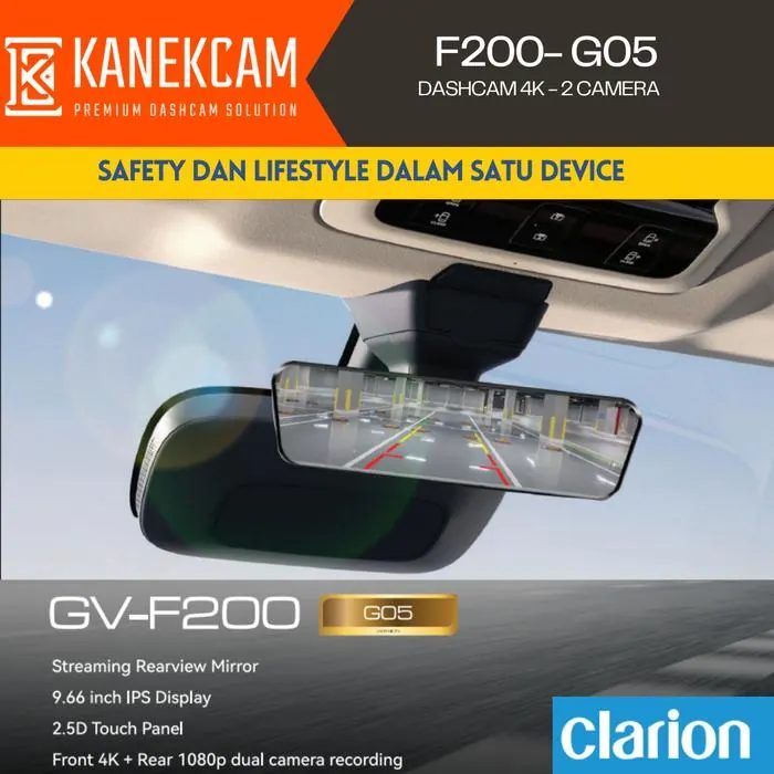 Dashcam Clarion F-200 G05 4K Kamera CCTV Mobil Mirror 2 Camera
