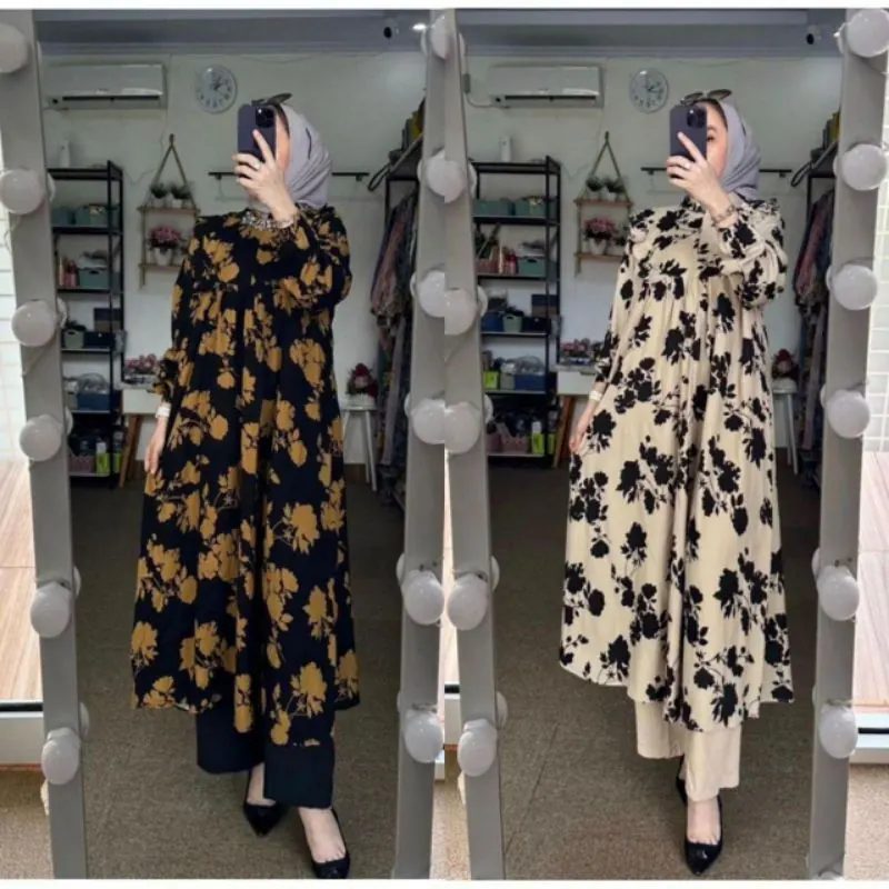 One Set Tunik Salsa Wanita Hijab Kekinian Setelan