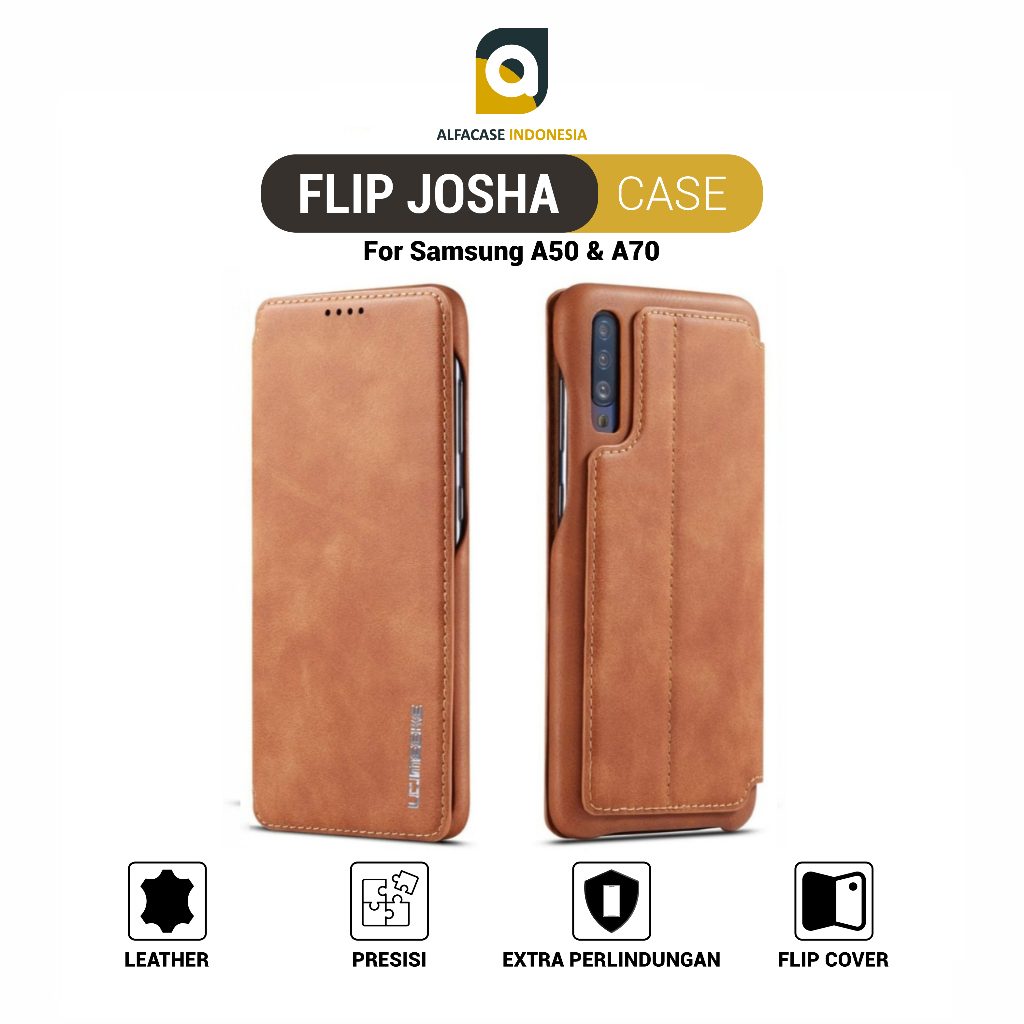 ALFACASE Flip Cover Josha Leather Case Samsung A50 A70 - Casing