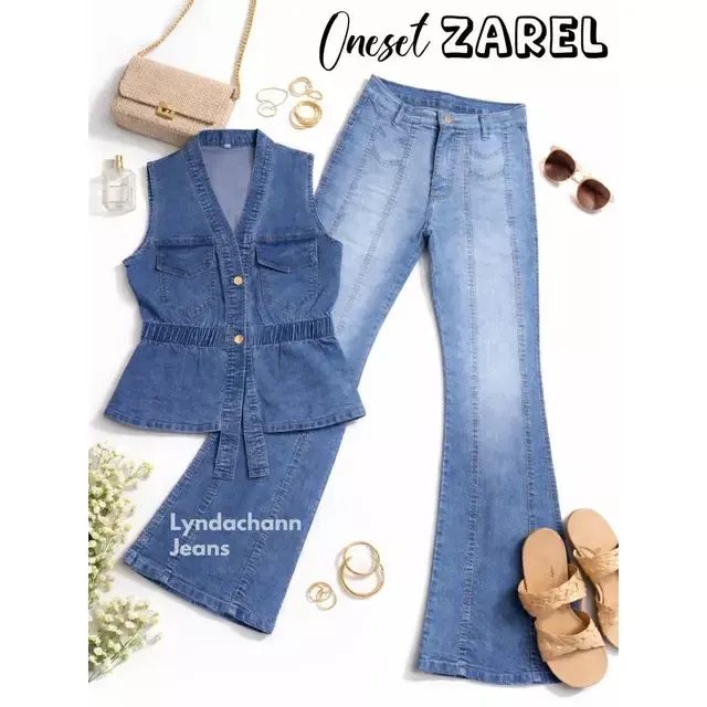 LYNDACHANN - 2in1 ZAREL Oneset Premium Setelan Wanita bahan Jeans Melar