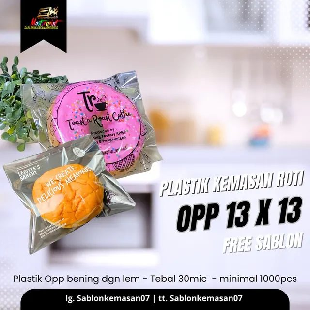 Sablon Plastik Opp Roti 13x13 1000pcs Kemasan