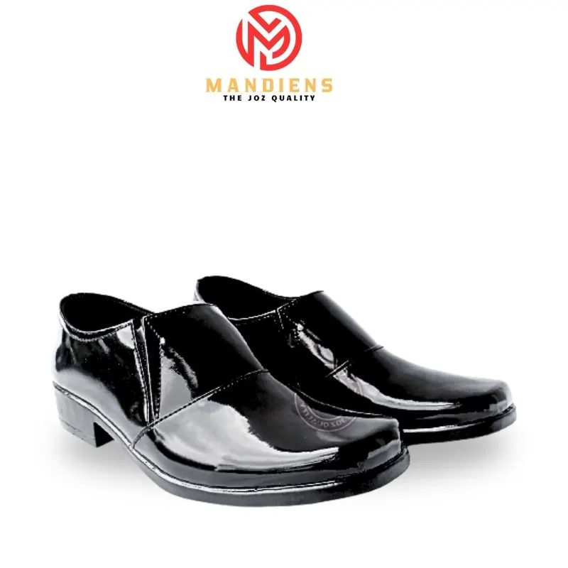 MANDIENS Halfboot Kilap Elastis Hak 3 Cm Sepatu Pantofel Kerja Wanita Bhayangkari, Kowad, Persit