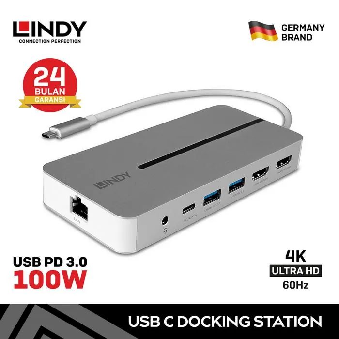 Type C Mini Docking Station LINDY 7 in 1 Dual Display MST 4K for Macbook & Windows