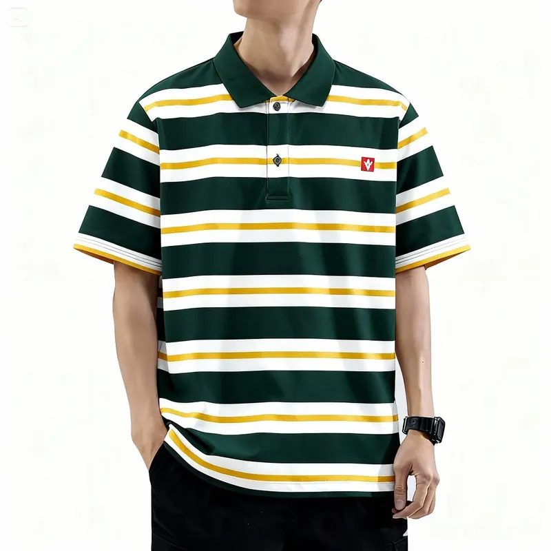 SKULLEND Rugby Polo Vintage T-Shirt Stripe Salur Pria Wanita Unisex