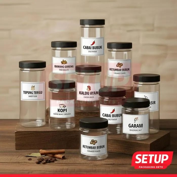 Toples Silinder Pantry Premium 200-1300ml + Label Rempah