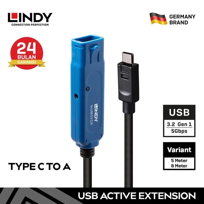 Kabel Extension LINDY USB 3.0 Active Cable Extender Type C Male to A Female