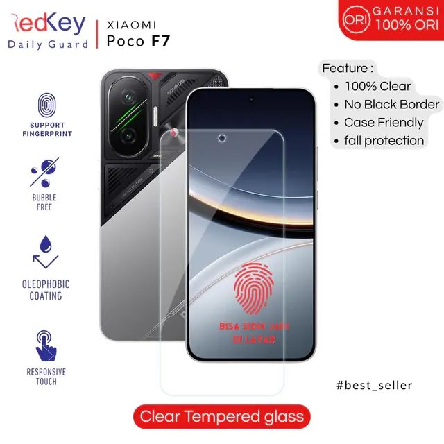 Redkey Tempered Glass Poco F7 - Clear Screen Protector Pelindung Layar Bening