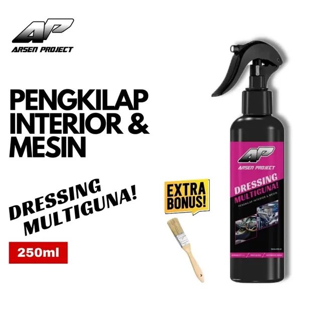 Arsen Project Dressing Multiguna 250ml Bonus Kuas Pengkilap Interior dan Mesin Mobil
