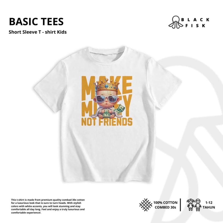 Blackfisk Kids Baju Kaos Distro Anak Laki-Laki & Perempuan Unisex Umur 1-12 Tahun Bahan Cotton Combed 30S Adem Tipis Lembut Nyaman Basic Tees Short Sleeve T-shirt - White, S