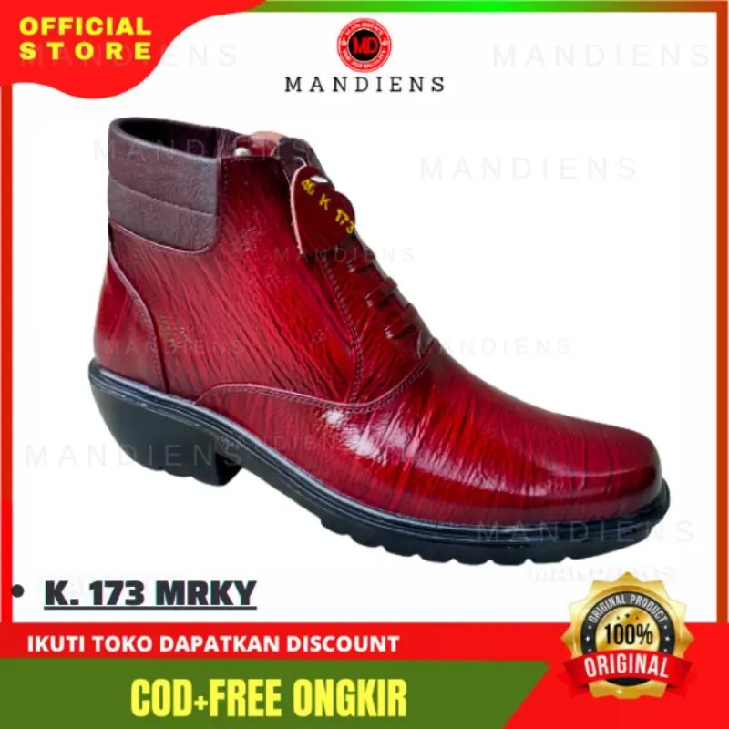 Medali K173MR Sepatu Boots PDH Kulit Asli - Sepatu Kulit Merah Pdh Tni Polri Jenggel Koboi