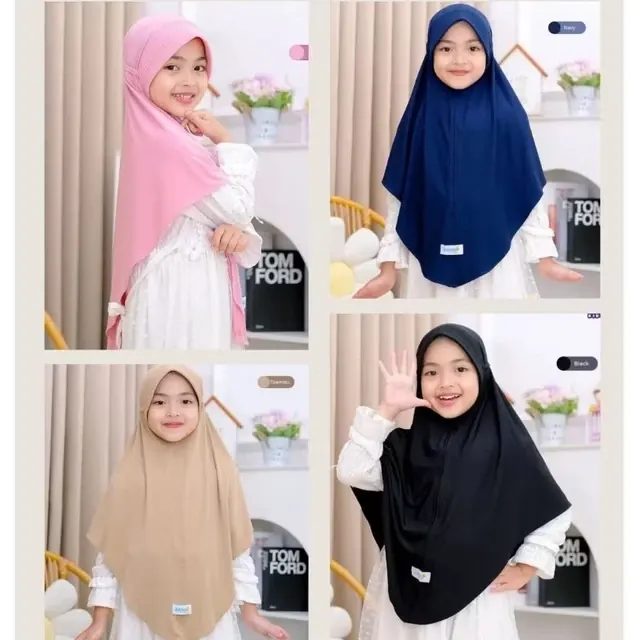 Hijab Verena Bergo Polos Anak Perempuan Jilbab Bahan Jersey Premium Kisaran Usia 7-12