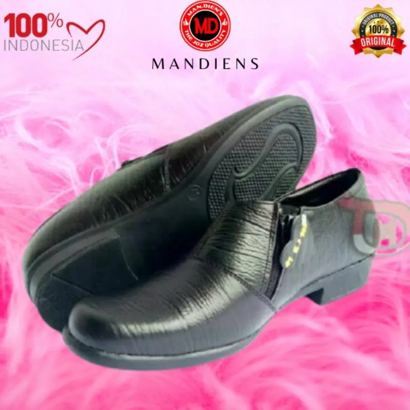 MANDIENS Sepatu Wanita Halfboot Pdh Polwan Bahan Asli Kulit Sapi Berkualitas Branded Premium HLB112