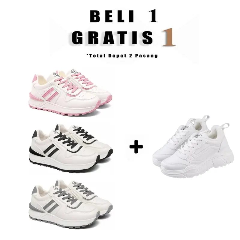 Beli 1 Gratis 1 Sepatu Sneakers Wanita Putih Akhir Tahun