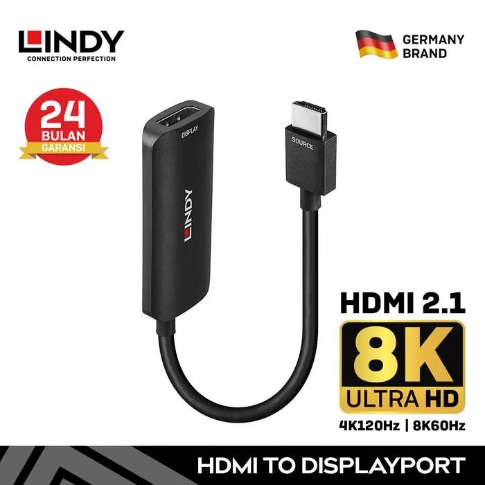 Converter Adapter LINDY HDMI 2.1 to DisplayPort DP 1.4 8K 60Hz With Power