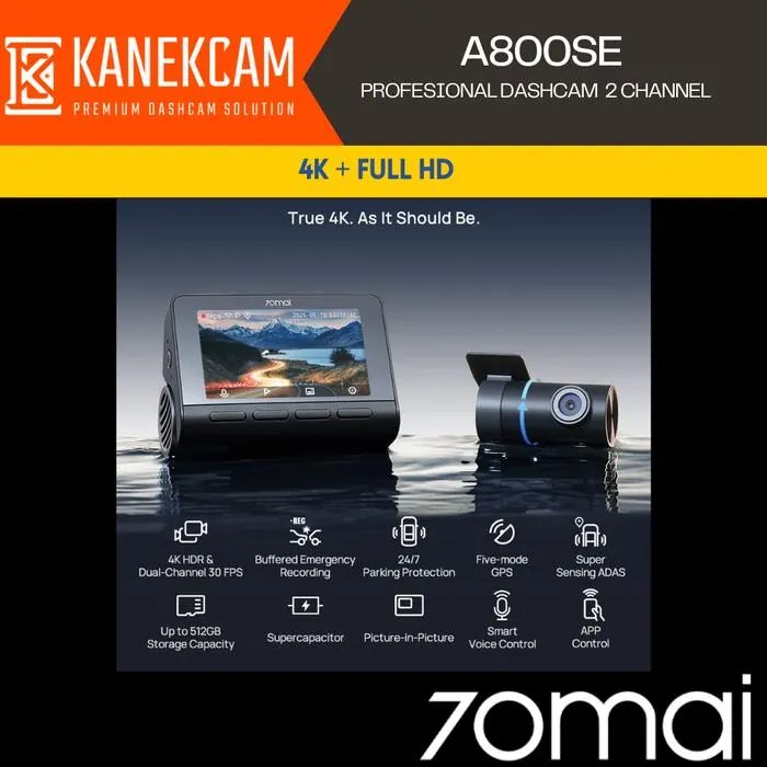 Dashcam 70mai A800SE 4K Dual Camera HDR Real time monitor LTE Connection