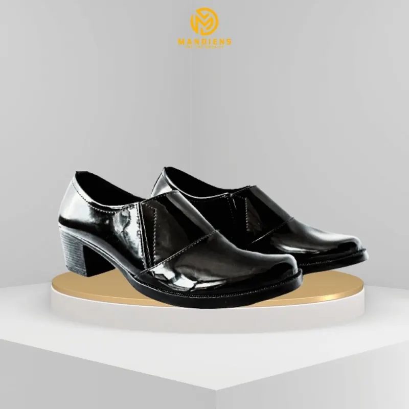 Mandiens Sepatu Kerja Wanita Heels Bhayangkari Persit Ankle Boots Hitam Doff Kilap HALLFBOOTS