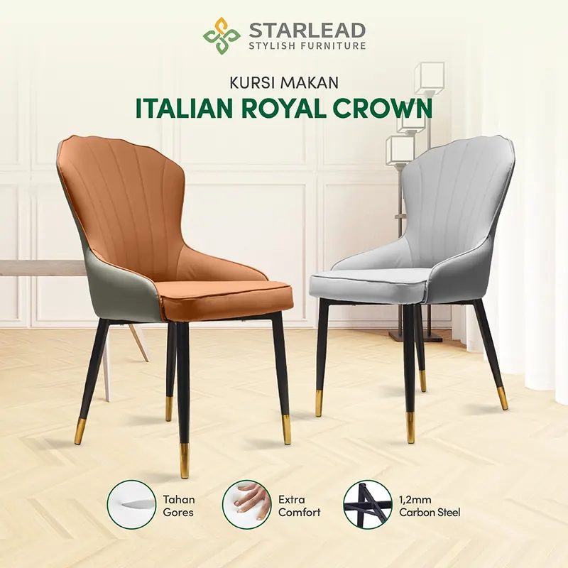 STARLEAD Kursi Makan Kulit Italian Royal Crown