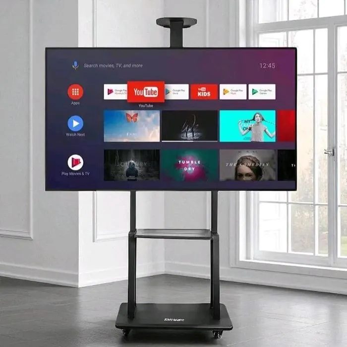 Bracket TV Floor Stand Wheel VESA 600x400 untuk Layar 40-75 Inci dengan Desain Modern dan