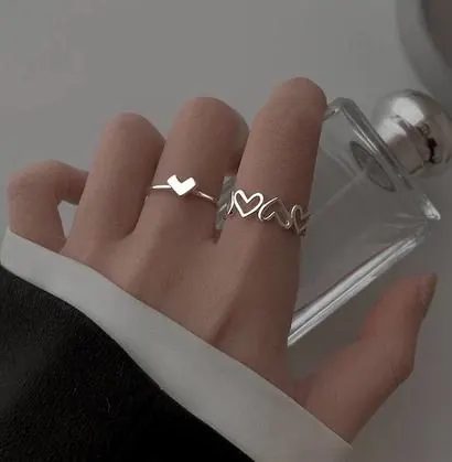 Cincin 2in 1 set Love Ring Female Fashion Personality Light Luxury Single Open Korean