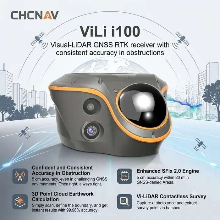 CHCNAV ViLi i100 Visual-LiDAR GNSS RTK receiver with consistent accuracy in obstructions