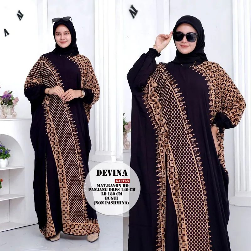 Kaftan Devina kekinian Dress Panjang Jumbo -Gamis Abstrak Rayon Motif Leopard