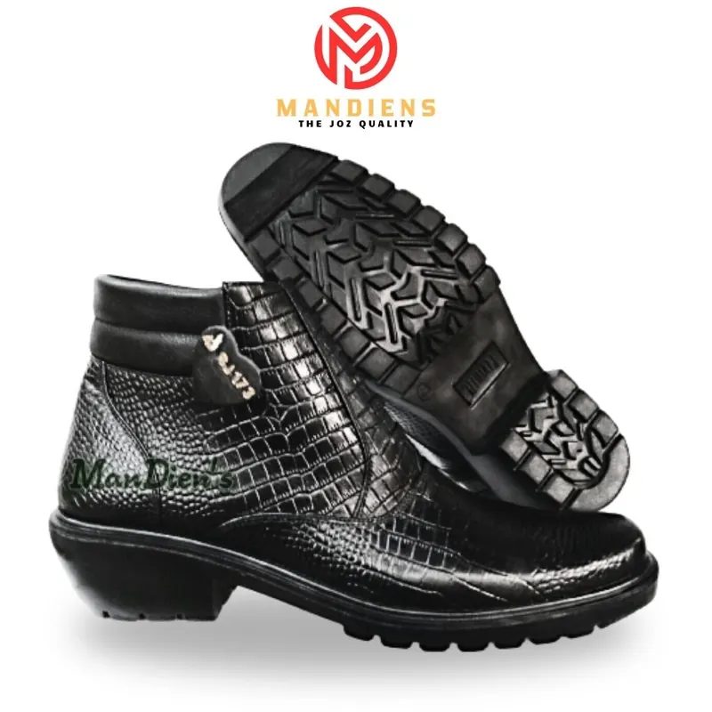 MANDIENS Sepatu Boots Pria Kulit Asli - Sepatu Pdh Pria Kulit Corak Buaya - Sepatu Pantofel Tinggi