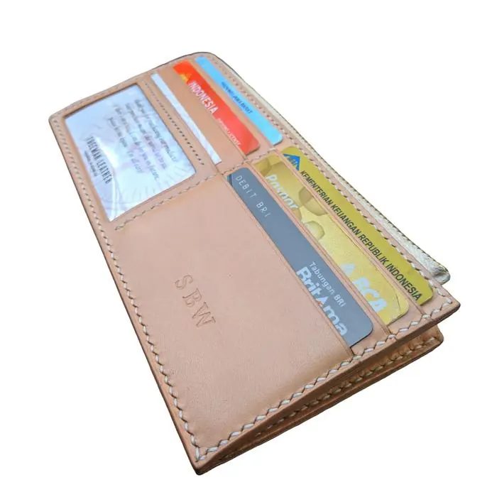Vegetable Tanned Long Zipper Wallet FREEMAN dompet kulit panjang asli Kartu