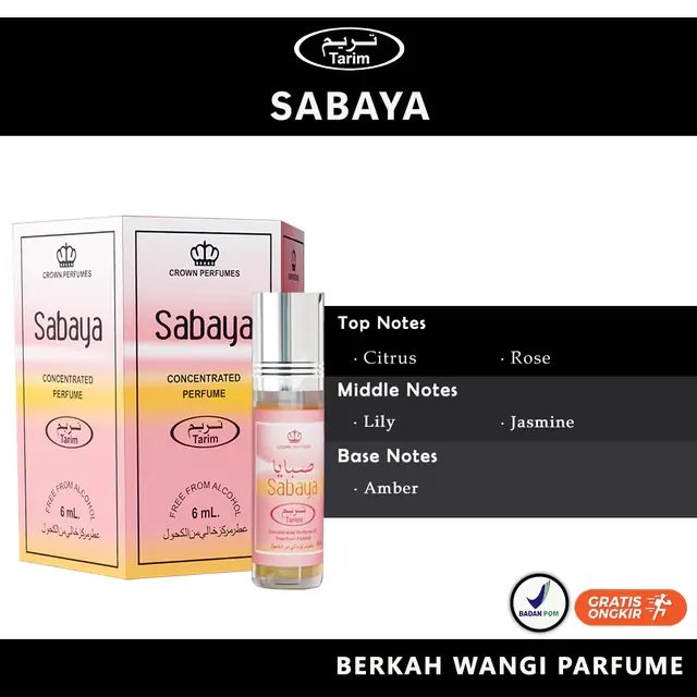 Parfum Rol-On SABAYA Non Alkohol 6ML (1 Box Isi6) BPOM BY TARIM