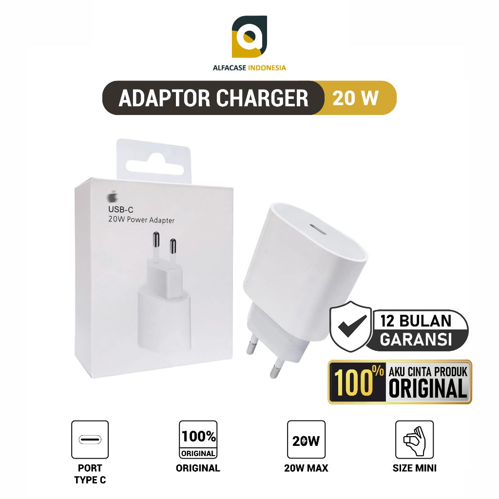 ALFACASE Adaptor Charger 20W USB Type C - iPhone ORI